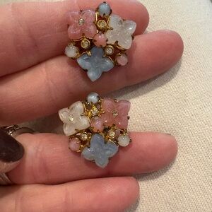 Vintage Czech Floral Pastel screw back Earrings